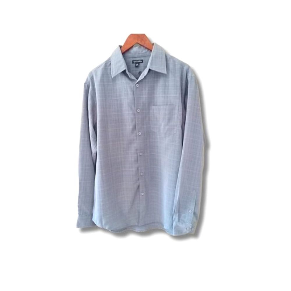 George Men's Gray Plaid Button Down Shirt Workwear Business Casual Size Medium